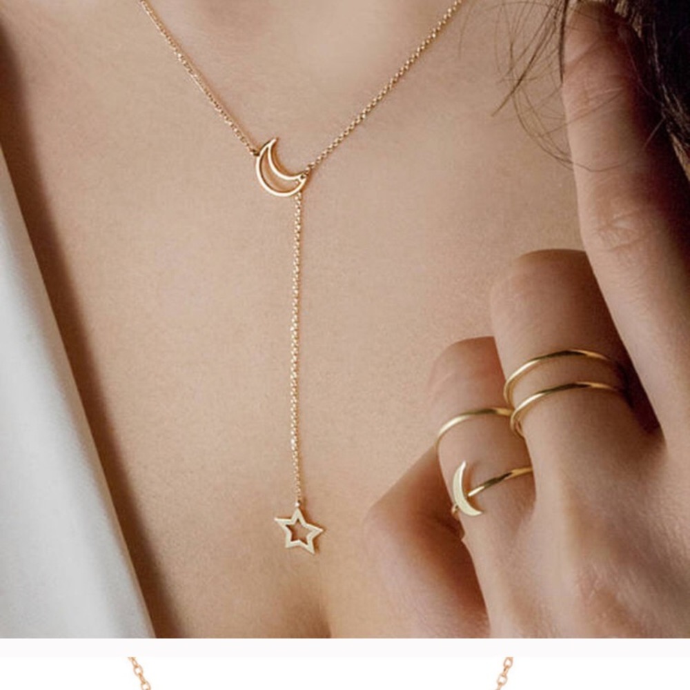 Moon and Star Lariat Necklace - Picture 2 of 4